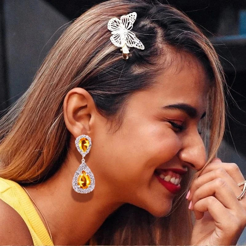 Fashion Crystal Pendant Drop Earrings for Women Bridal Wedding Jewelry Opp Bag Silver Plated Party Jewelry Water Drop Rhinestone