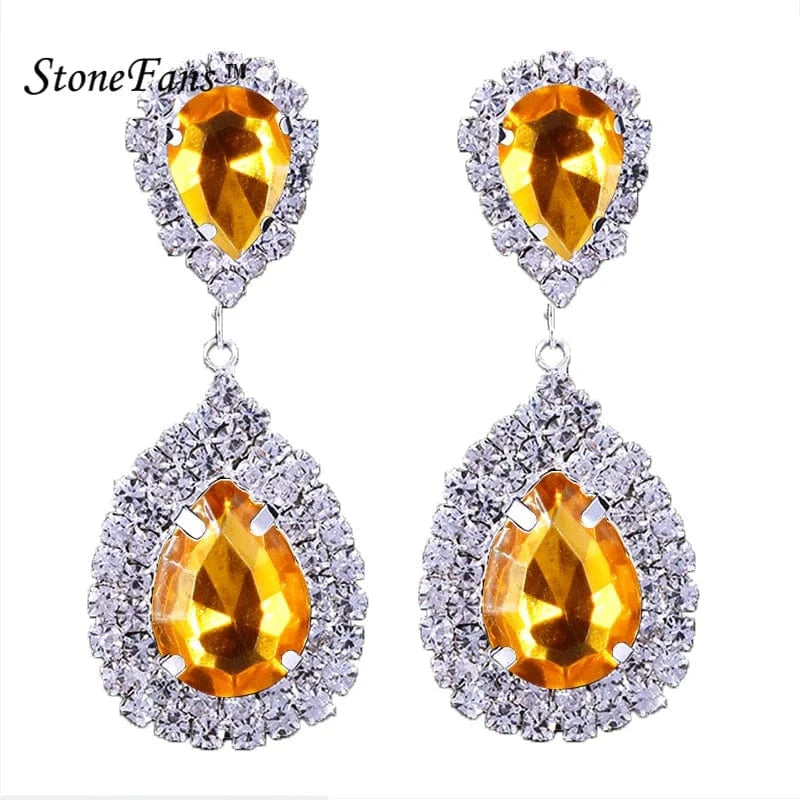 Fashion Crystal Pendant Drop Earrings for Women Bridal Wedding Jewelry Opp Bag Silver Plated Party Jewelry Water Drop Rhinestone