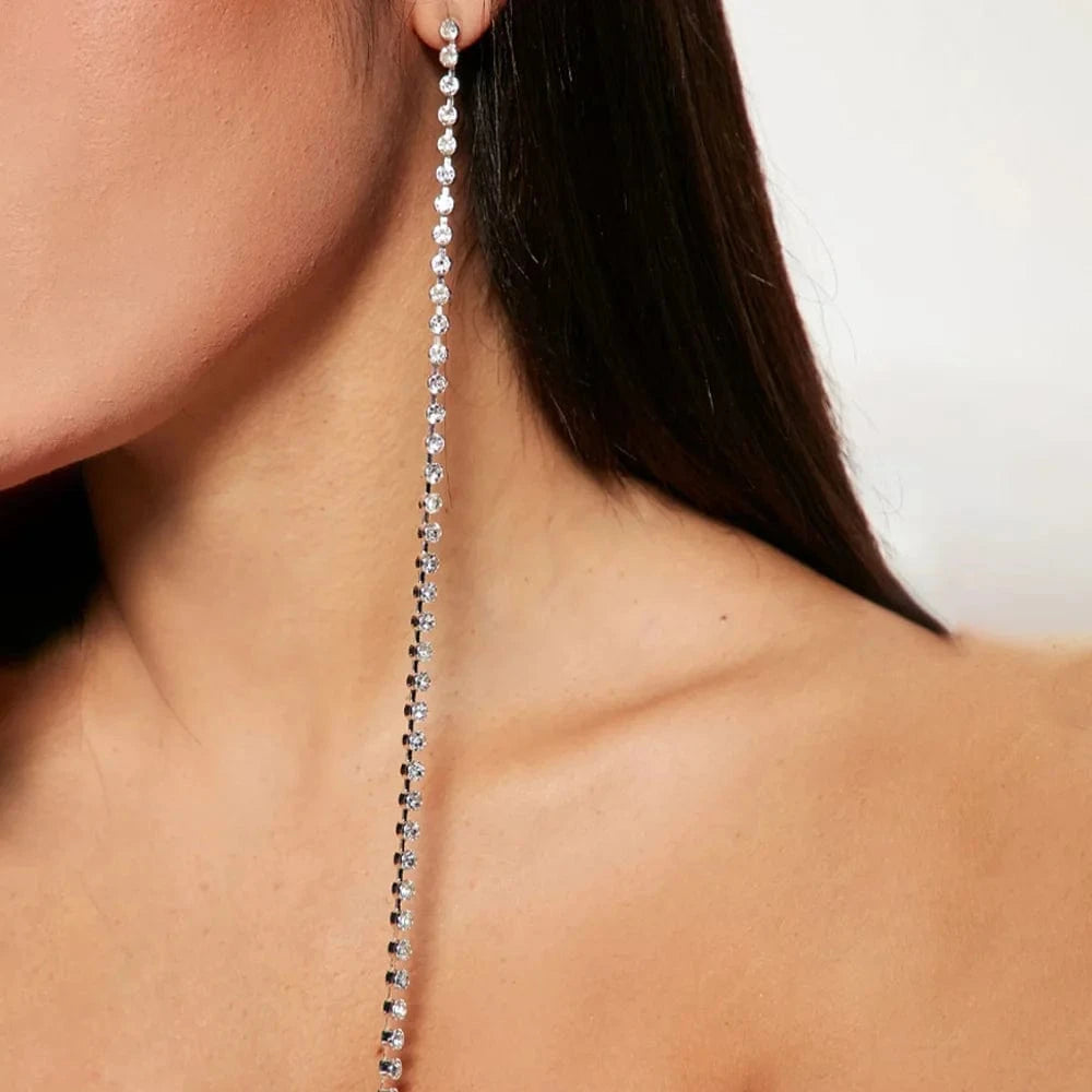 Fashion Dangle Long Woman Earrings Trendy Unique Rhinestones Shiny Earrings Jewelry for Women and Girls