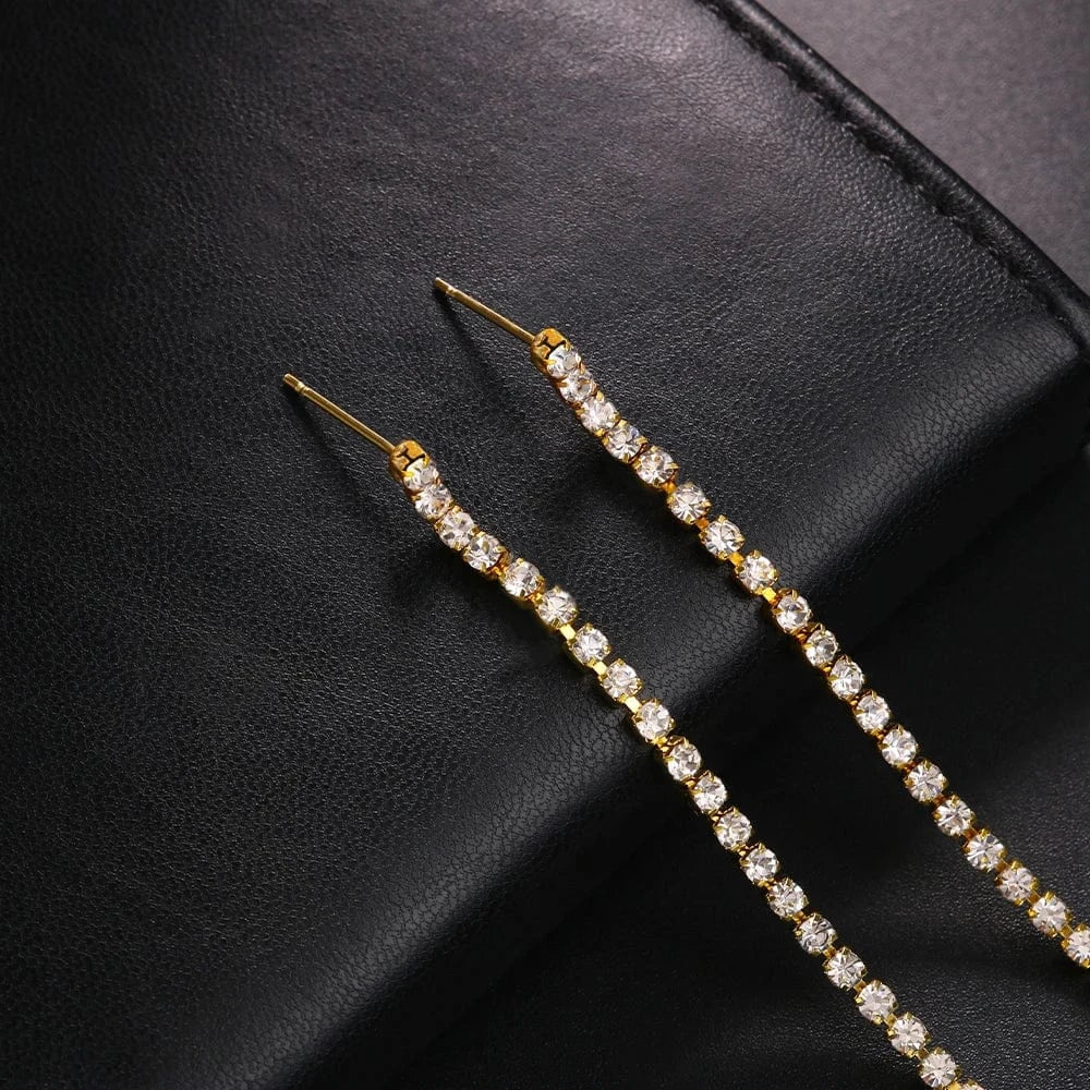 Fashion Dangle Long Woman Earrings Trendy Unique Rhinestones Shiny Earrings Jewelry for Women and Girls