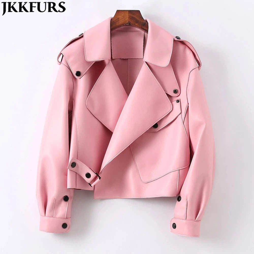 Fashion Design Crop Leather Bomber Jacket Real Leather Jacket  Motorcycle Jacket Coat