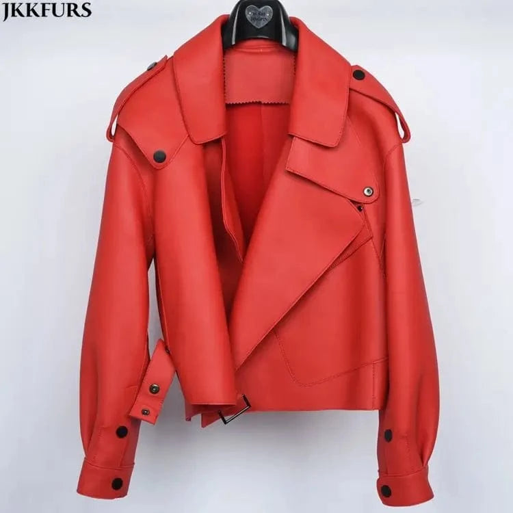 Fashion Design Crop Leather Bomber Jacket Real Leather Jacket  Motorcycle Jacket Coat