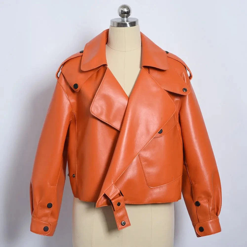 Fashion Design Crop Leather Bomber Jacket Real Leather Jacket  Motorcycle Jacket Coat