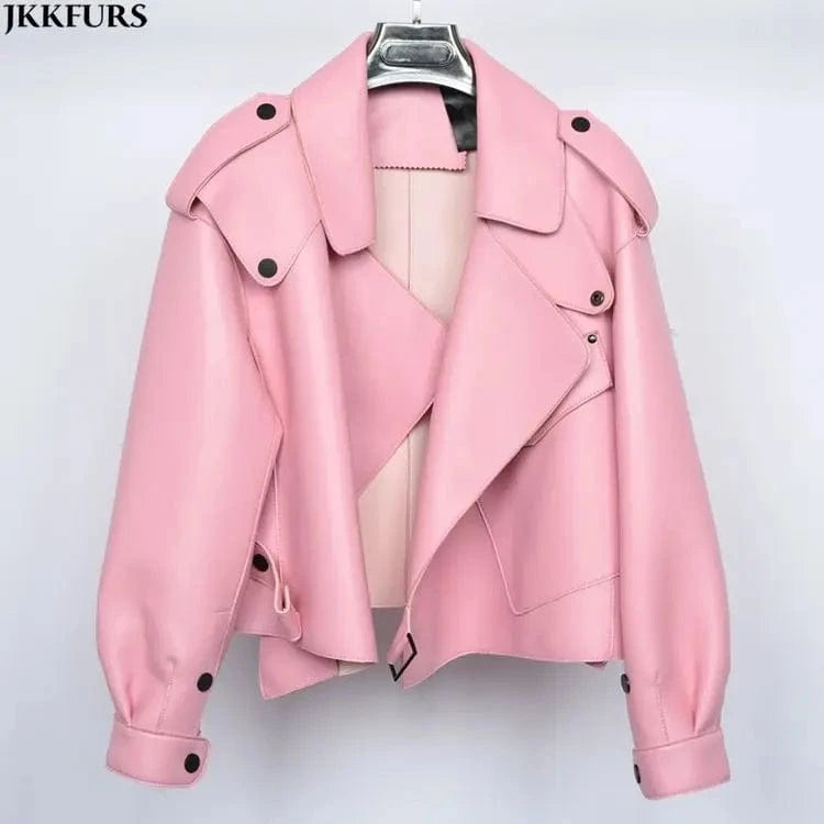 Fashion Design Crop Leather Bomber Jacket Real Leather Jacket  Motorcycle Jacket Coat