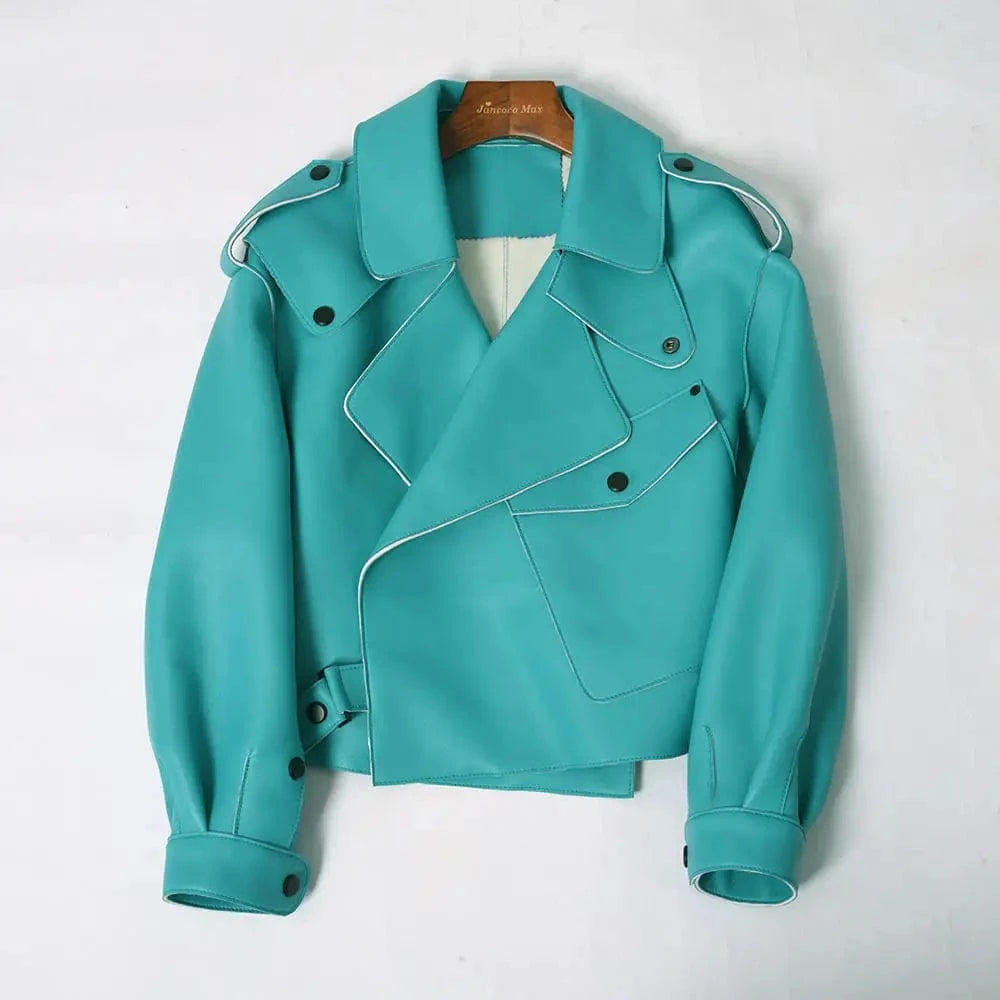 Fashion Design Crop Leather Bomber Jacket Real Leather Jacket  Motorcycle Jacket Coat