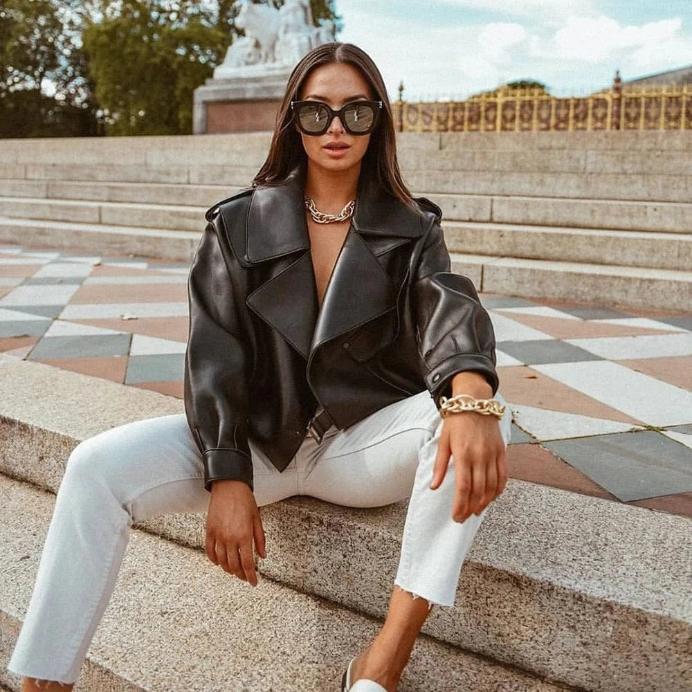 Fashion Design Crop Leather Bomber Jacket Real Leather Jacket  Motorcycle Jacket Coat