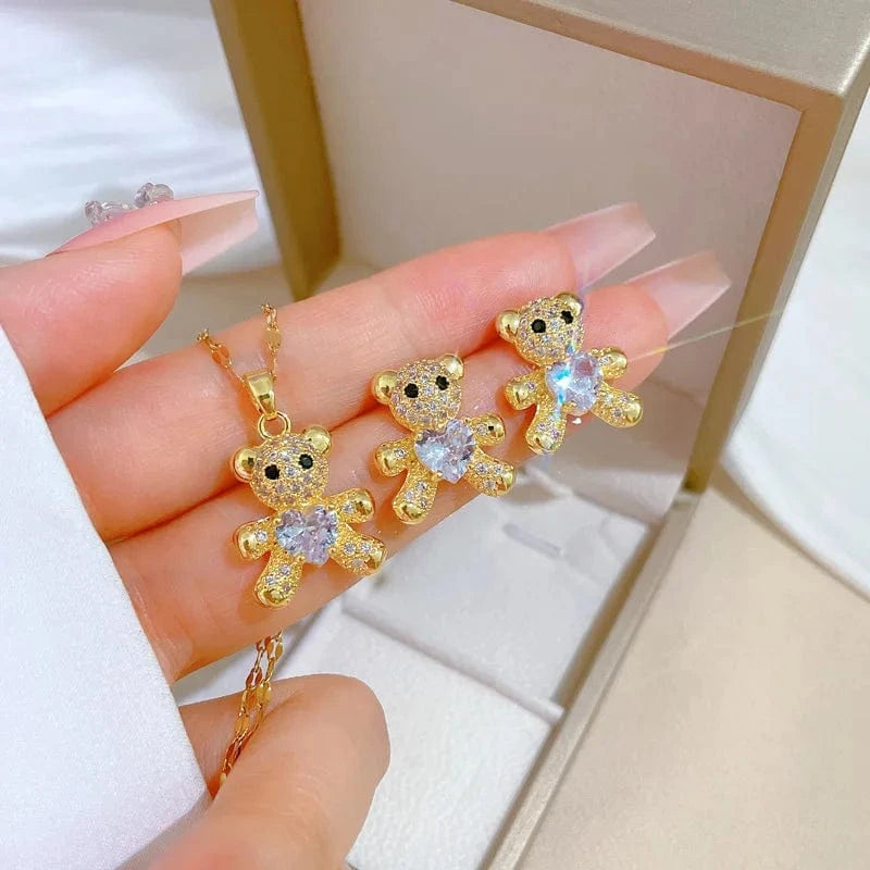 Fashion Diamond 18k Plated Bear Zircon Fashion Jewelry Set Wedding Party Jewelry Sets for Women