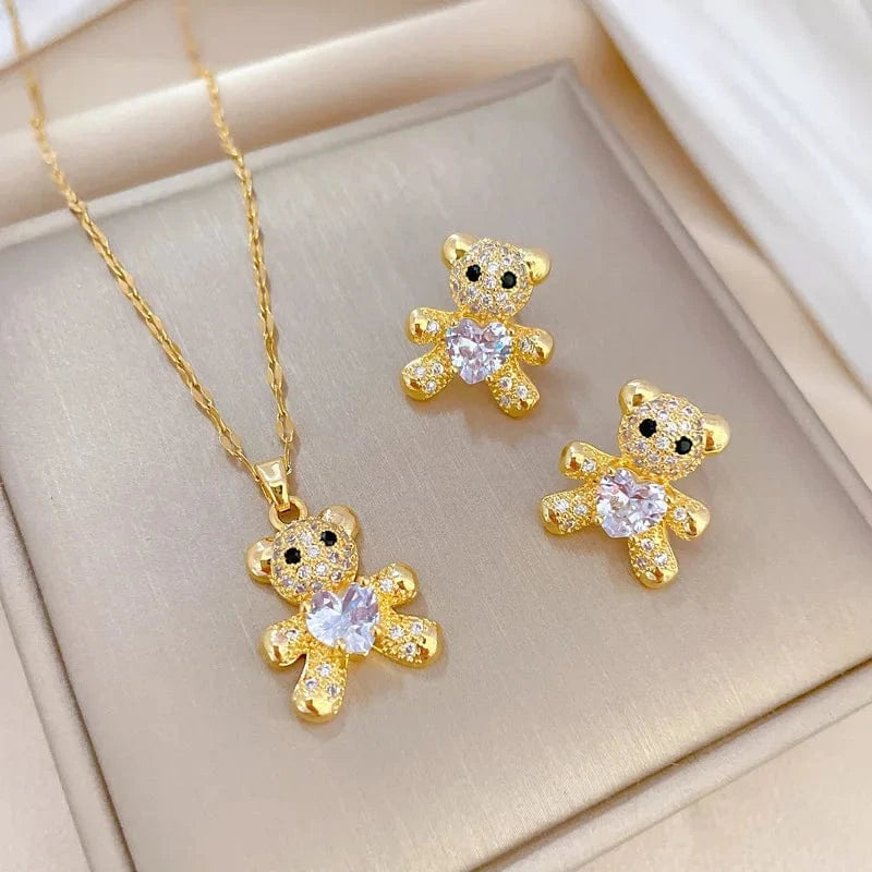 Fashion Diamond 18k Plated Bear Zircon Fashion Jewelry Set Wedding Party Jewelry Sets for Women