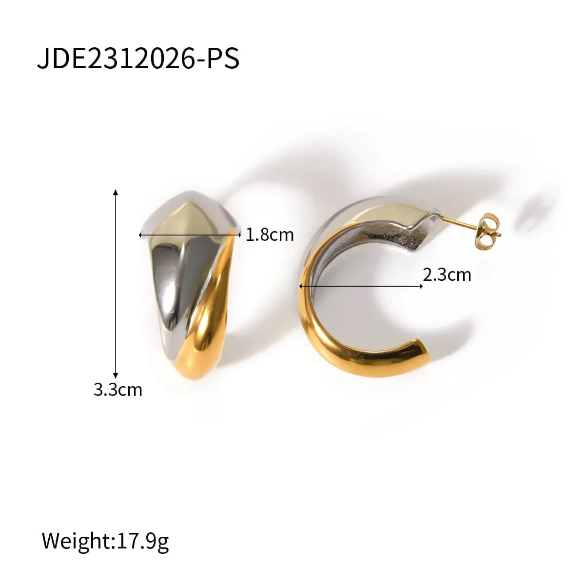 fashion / E1867GS E1867 Clean Fit 18k Gold Plated Stainless Steel Statement Earrings Jewelry CC Shaped Chunky Earring Women