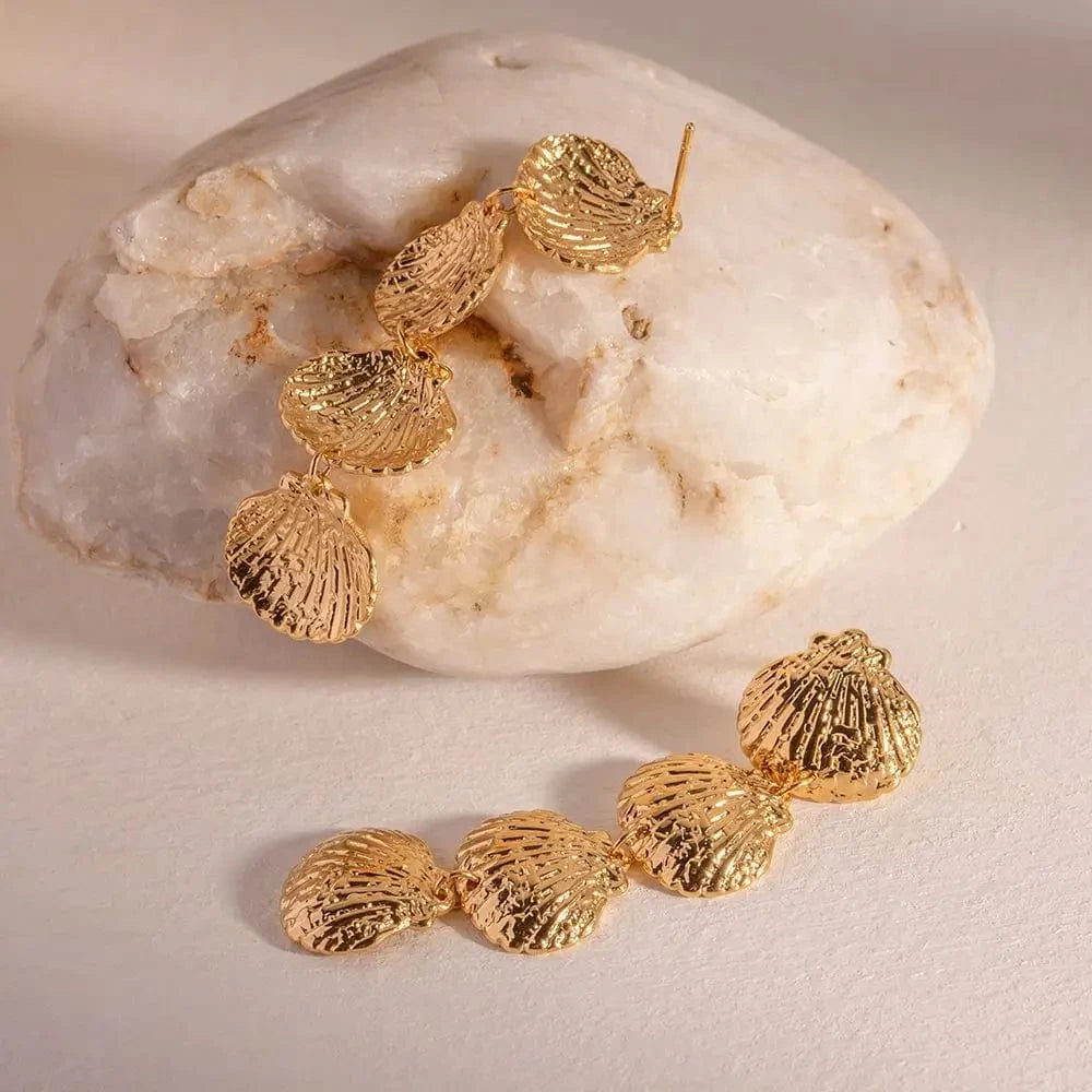 Fashion / E1973 E1973 Pvd Tarnish Free Stainless Steel Shell Earring Minimalist Gold Plated Luxury Trendy Jewelry Earrings
