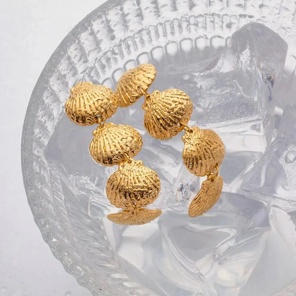 Fashion / E1973 E1973 Pvd Tarnish Free Stainless Steel Shell Earring Minimalist Gold Plated Luxury Trendy Jewelry Earrings