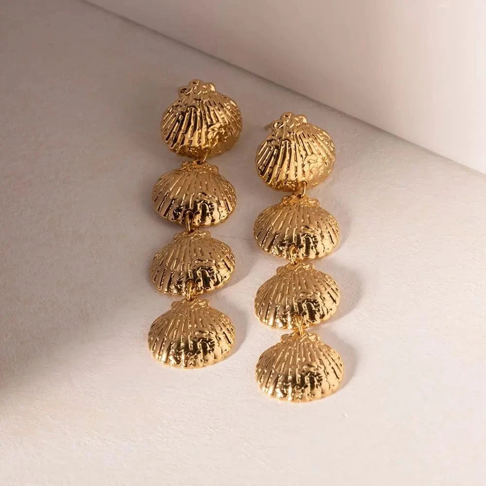 Fashion / E1973 E1973 Pvd Tarnish Free Stainless Steel Shell Earring Minimalist Gold Plated Luxury Trendy Jewelry Earrings
