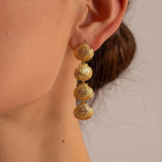 Fashion / E1973 E1973 Pvd Tarnish Free Stainless Steel Shell Earring Minimalist Gold Plated Luxury Trendy Jewelry Earrings