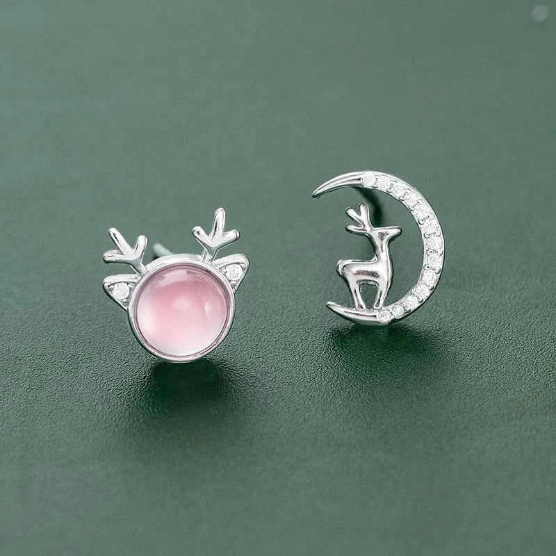 fashion earrings jewelry 925 sterling silver Christmas earring Elk deer moon cats-eys stone gold plated stud earrings for women