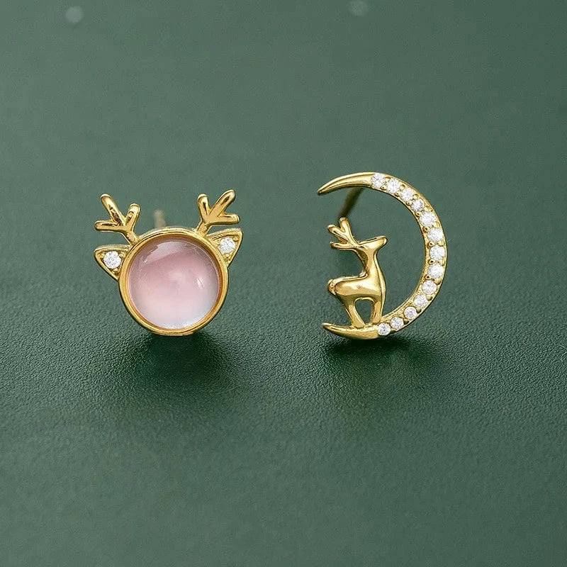 fashion earrings jewelry 925 sterling silver Christmas earring Elk deer moon cats-eys stone gold plated stud earrings for women