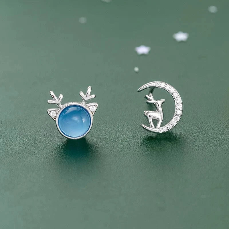 fashion earrings jewelry 925 sterling silver Christmas earring Elk deer moon cats-eys stone gold plated stud earrings for women