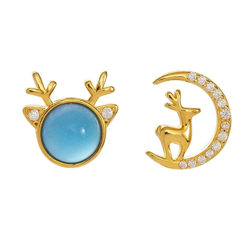 fashion earrings jewelry 925 sterling silver Christmas earring Elk deer moon cats-eys stone gold plated stud earrings for women