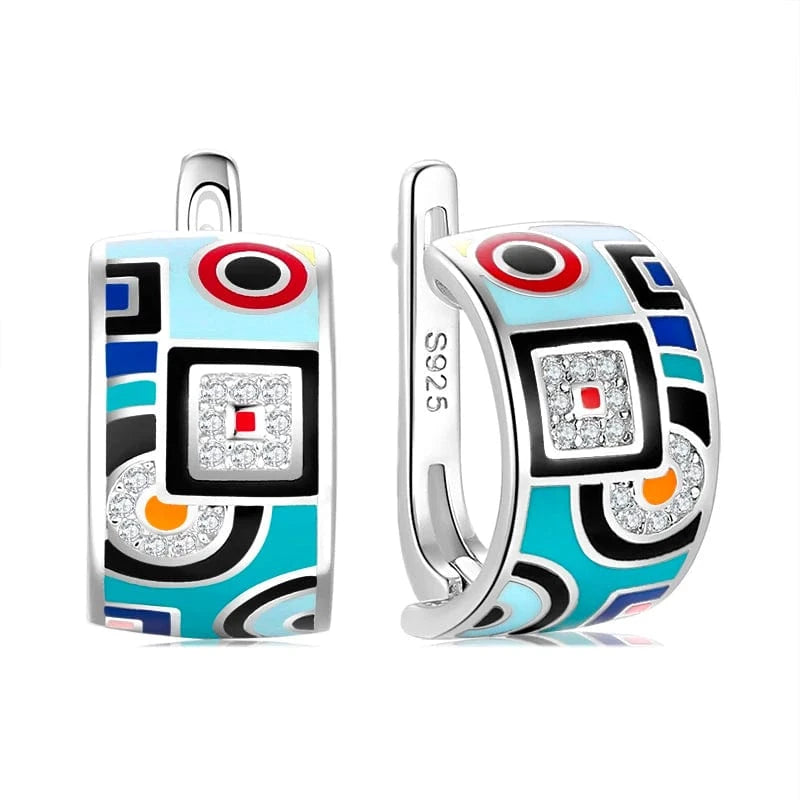 Fashion Elegant 925 Silver CZ Earrings for Women Handmade Enamel Blue river blooming Flower Pattern Party Earrings Jewelry Gift