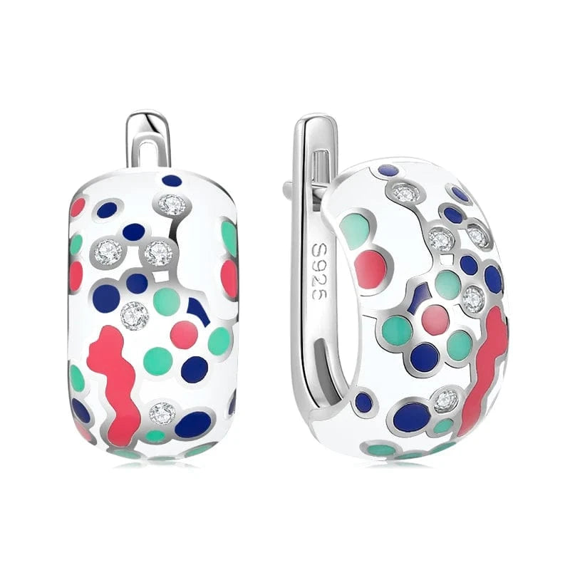Fashion Elegant 925 Silver CZ Earrings for Women Handmade Enamel Blue river blooming Flower Pattern Party Earrings Jewelry Gift