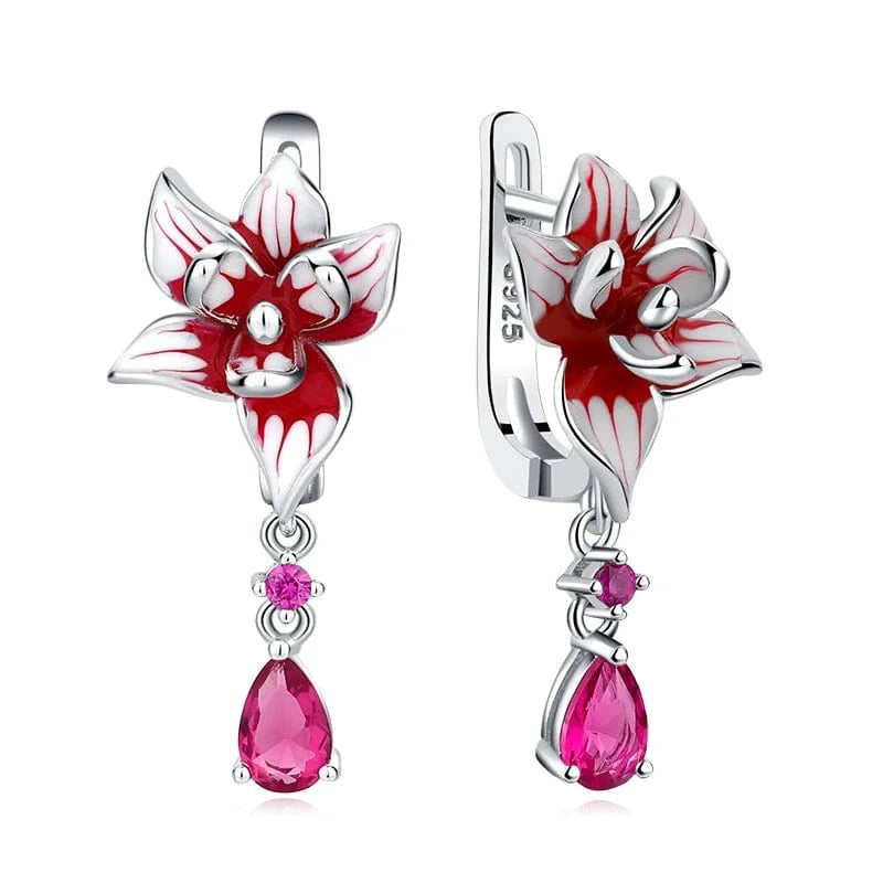 Fashion Elegant 925 Silver CZ Earrings for Women Handmade Enamel Blue river blooming Flower Pattern Party Earrings Jewelry Gift