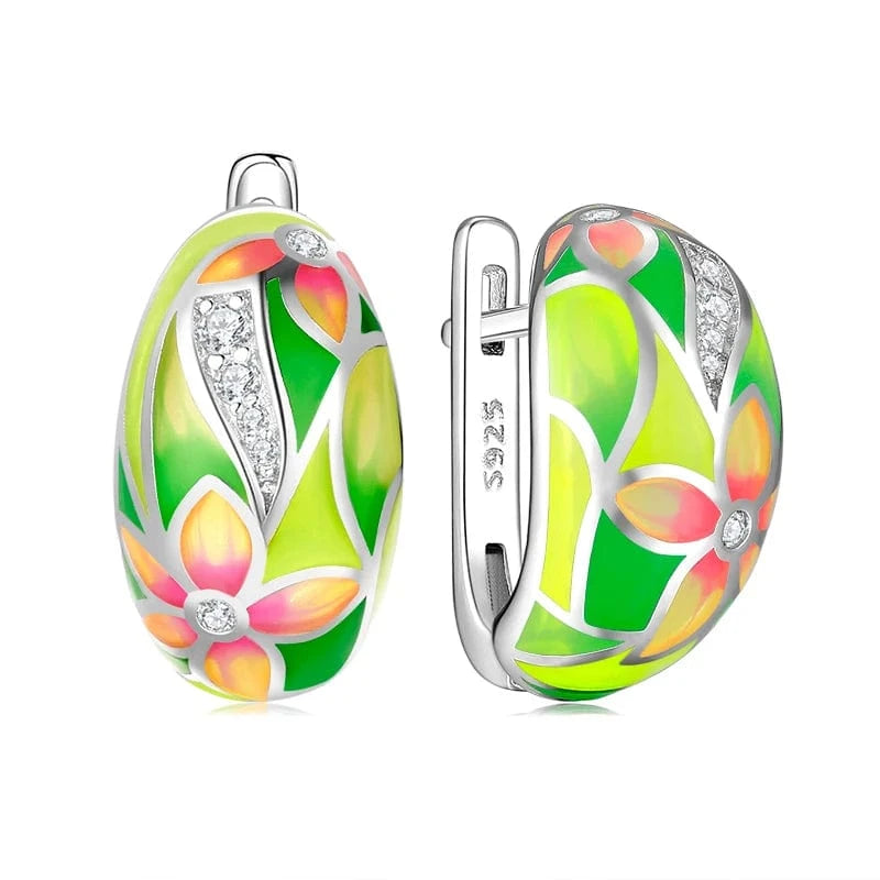 Fashion Elegant 925 Silver CZ Earrings for Women Handmade Enamel Blue river blooming Flower Pattern Party Earrings Jewelry Gift