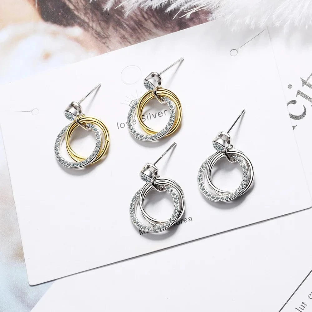 Fashion Exquisite Double Circles Zircon Dangle Earrings Elegant Charm Crystal Earrings for Women Jewelry