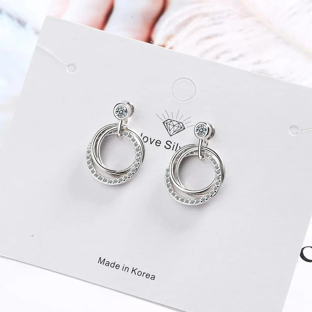 Fashion Exquisite Double Circles Zircon Dangle Earrings Elegant Charm Crystal Earrings for Women Jewelry