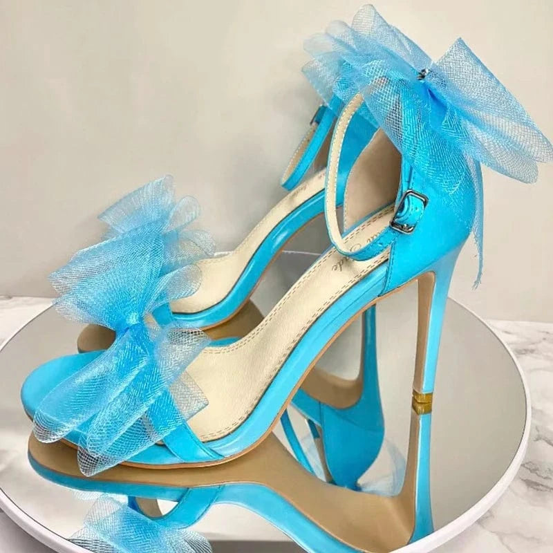 Fashion Feather Bow Sandals Women High Thin Heeled Sandal Ladies Summer Pumps Party Wedding Shoes 2022