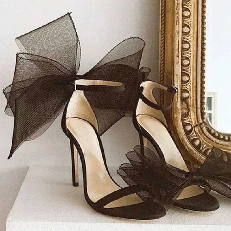 Fashion Feather Bow Sandals Women High Thin Heeled Sandal Ladies Summer Pumps Party Wedding Shoes 2022