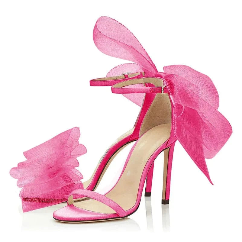 Fashion Feather Bow Sandals Women High Thin Heeled Sandal Ladies Summer Pumps Party Wedding Shoes 2022