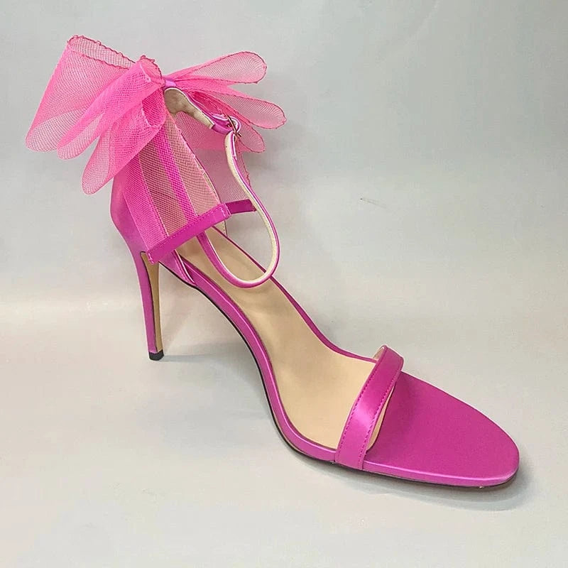 Fashion Feather Bow Sandals Women High Thin Heeled Sandal Ladies Summer Pumps Party Wedding Shoes 2022
