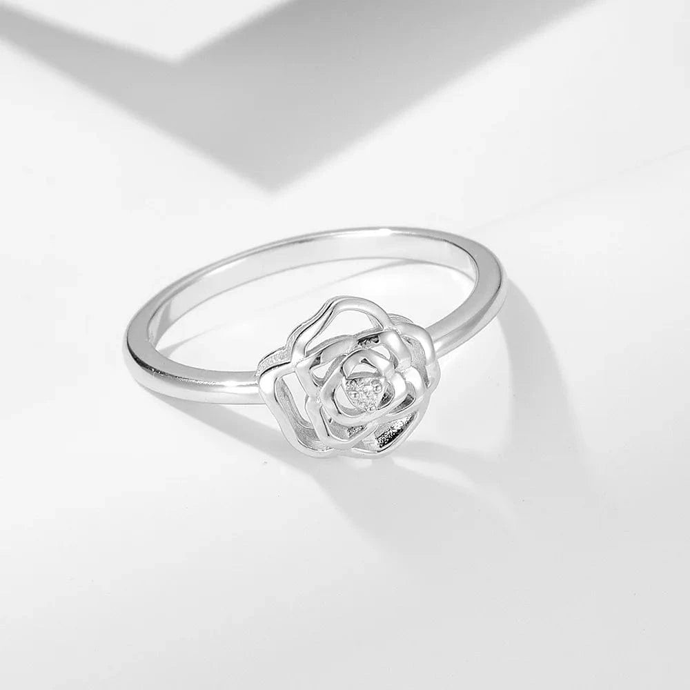 fashion fine jewelry 925 sterling silver flower camellia diamond zircon gold plated rings for women