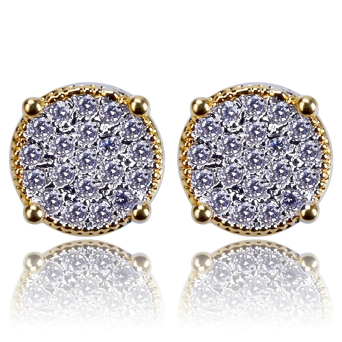 Fashion Fine Jewelry Hip Hop Two Tone Screw Back Micro Pave Cubic Zircon Round Stud Earring Gift for Men and Women