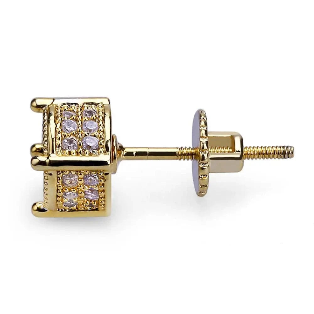 Fashion Fine Jewelry Hip Hop Two Tone Screw Back Micro Pave Cubic Zircon Round Stud Earring Gift for Men and Women