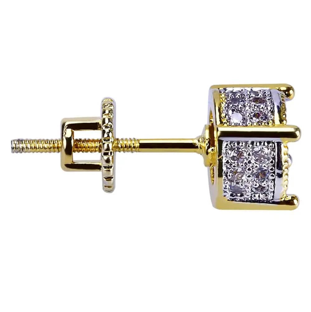Fashion Fine Jewelry Hip Hop Two Tone Screw Back Micro Pave Cubic Zircon Round Stud Earring Gift for Men and Women