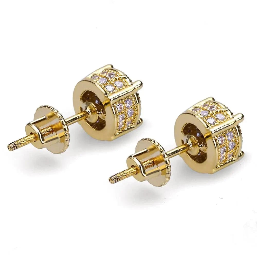 Fashion Fine Jewelry Hip Hop Two Tone Screw Back Micro Pave Cubic Zircon Round Stud Earring Gift for Men and Women