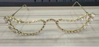Fashion / Gold 2024 New Luxury Semicircle Rhinestone Eyeglasses Frames Unisex Women Dance Party Fashion Diamond Crystal Face Jewelry Wholesale
