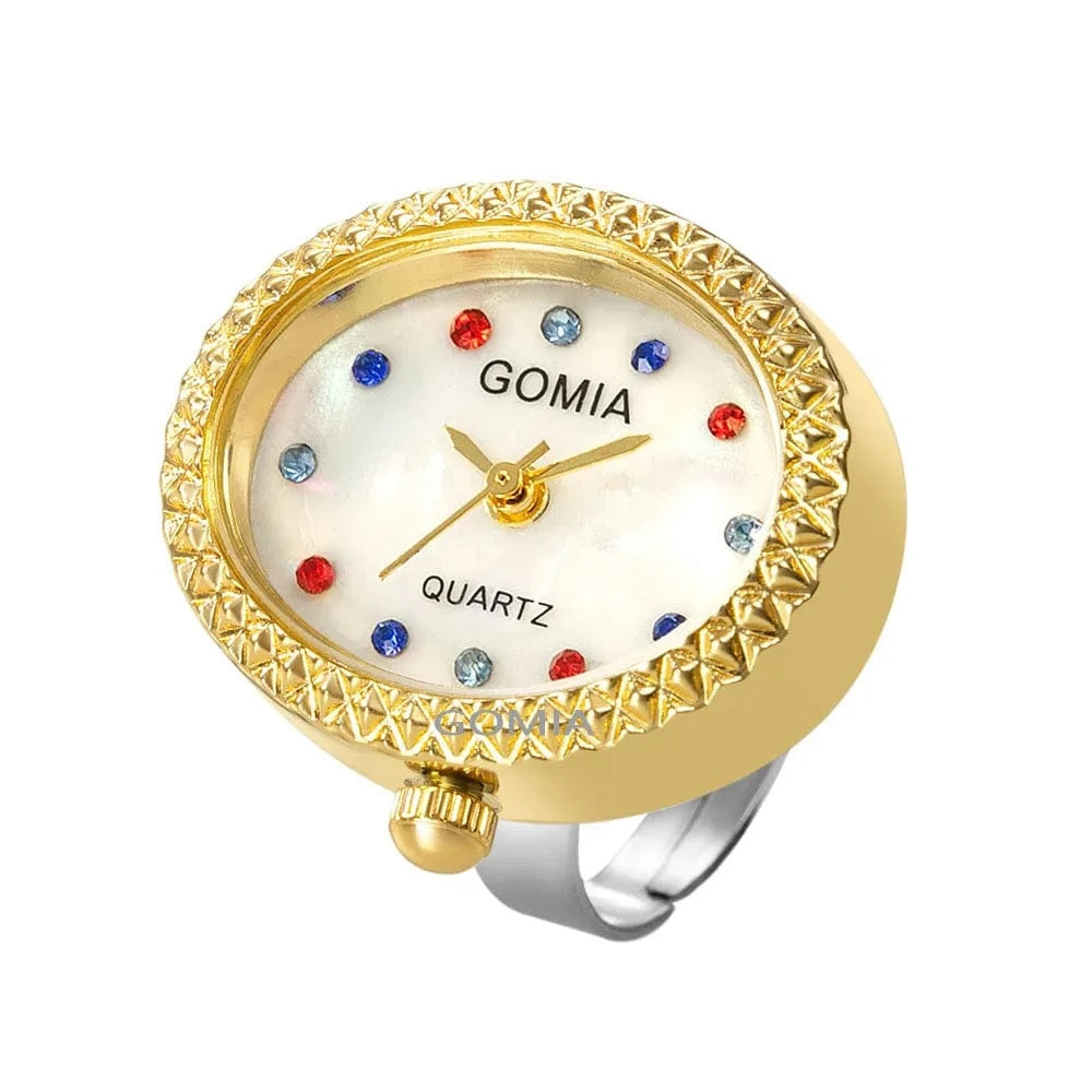Fashion / Gold 2024 New Style Women Girl's Min Finger Watch Open Ring Watches Rings Clock Colorful Crystal Quartz Watch Dropshipping