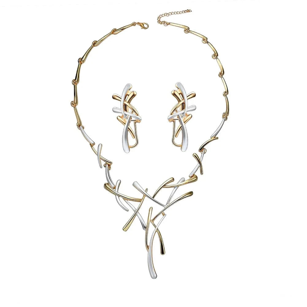 Fashion / Gold New fashion exaggerated two-color hawaiian jewelry earrings and necklace set