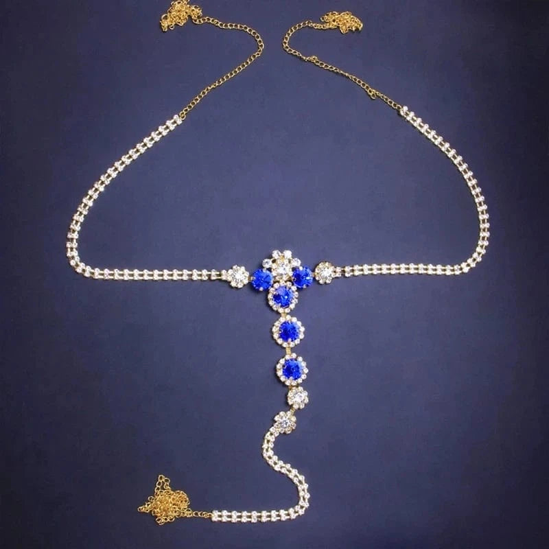 fashion / Gold Sexy Blue Crystal Thong Panties Underwear Jewelry for Women Sparkly Belly Waist Chain Bikini Body Jewelry