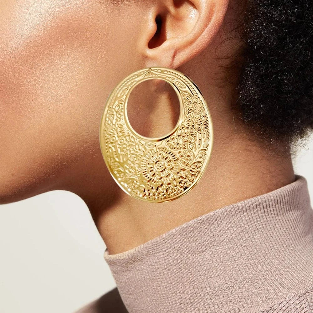 Fashion Jewelry Big Gold Color Round Geometric Earrings Dangle Drop Earrings For Women African Wedding Party Gifts