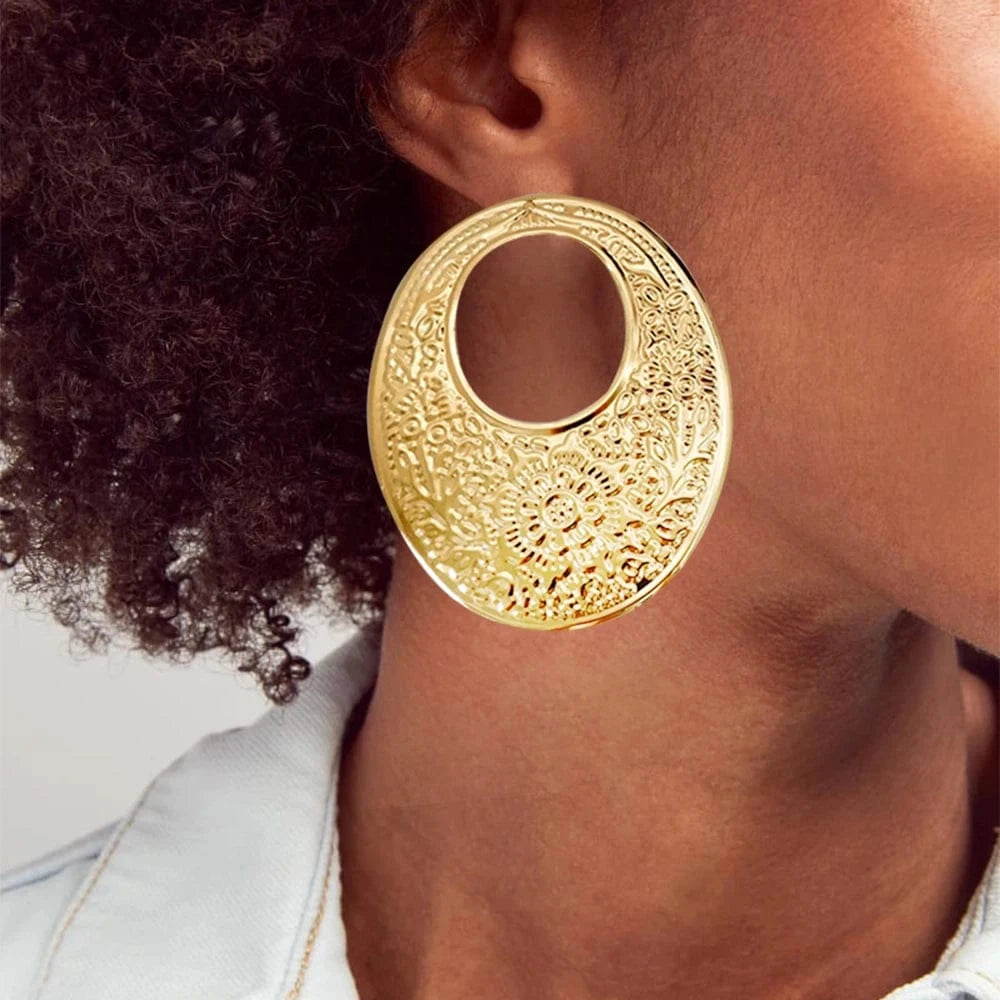 Fashion Jewelry Big Gold Color Round Geometric Earrings Dangle Drop Earrings For Women African Wedding Party Gifts