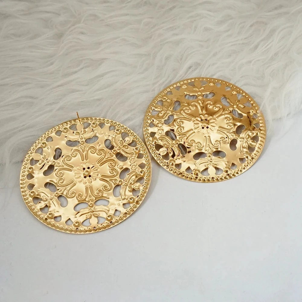 Fashion Jewelry Big Gold Color Round Geometric Earrings Dangle Drop Earrings For Women African Wedding Party Gifts
