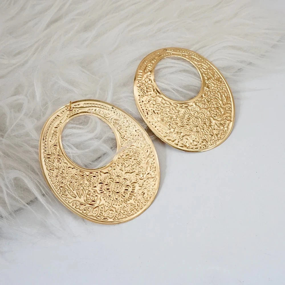 Fashion Jewelry Big Gold Color Round Geometric Earrings Dangle Drop Earrings For Women African Wedding Party Gifts