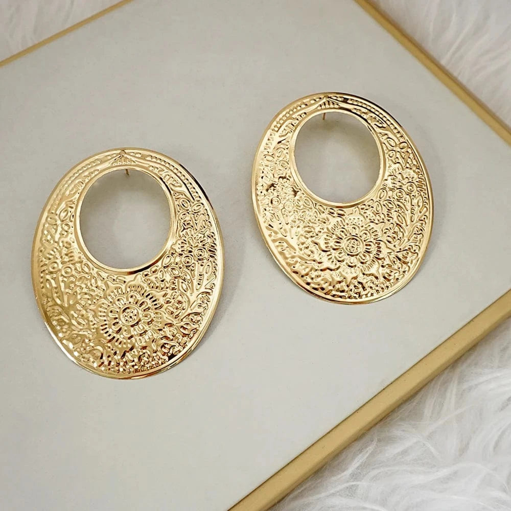 Fashion Jewelry Big Gold Color Round Geometric Earrings Dangle Drop Earrings For Women African Wedding Party Gifts