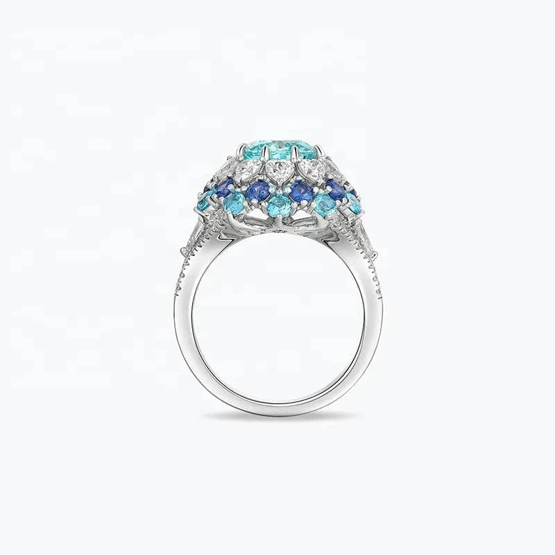 Fashion Jewelry Halo Rings Cushion 8MM Synthetic Paraiba Rings 925 Silver Plated Platinum 2.5 Carat Gemstone Jewelry Women