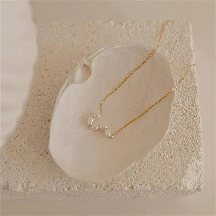 Fashion Korean Party Jewelry Irregular Baroque Pearl Beads Stainless Steel Clavicle Necklace