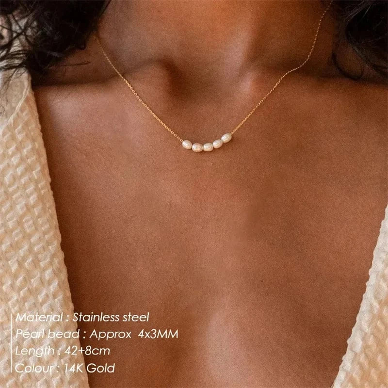 Fashion Korean Party Jewelry Irregular Baroque Pearl Beads Stainless Steel Clavicle Necklace