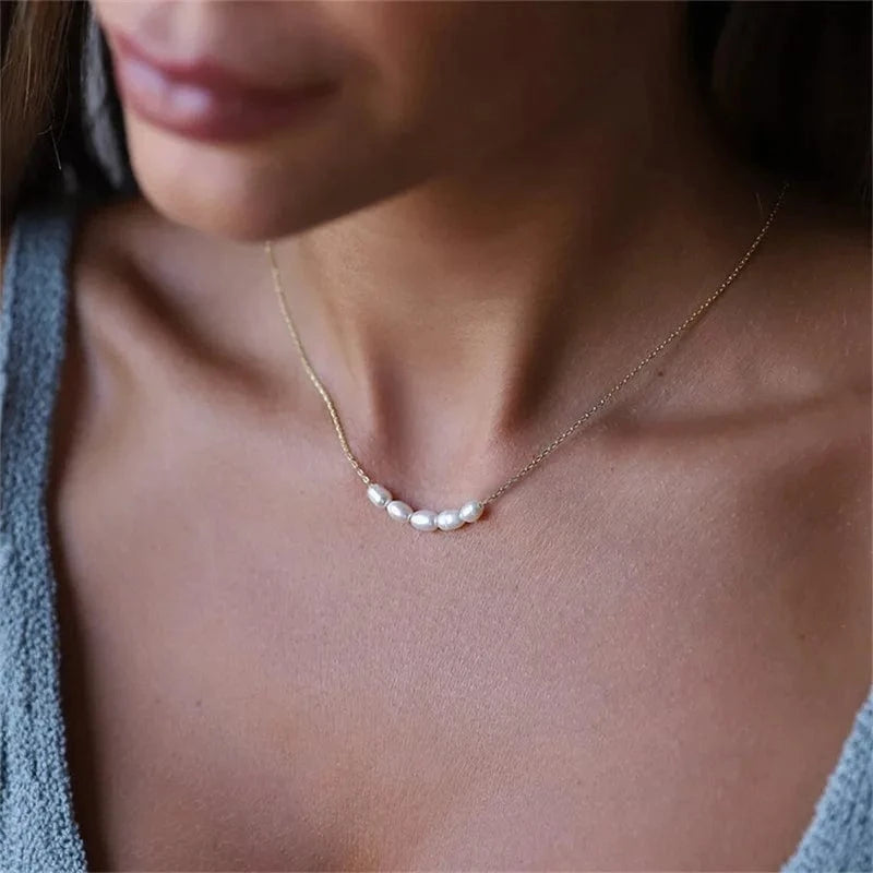 Fashion Korean Party Jewelry Irregular Baroque Pearl Beads Stainless Steel Clavicle Necklace