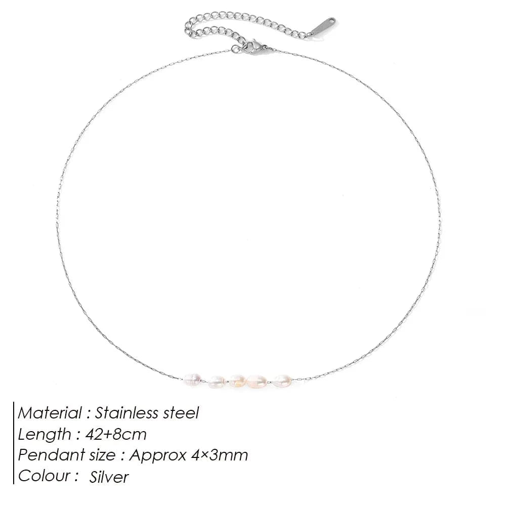 Fashion Korean Party Jewelry Irregular Baroque Pearl Beads Stainless Steel Clavicle Necklace